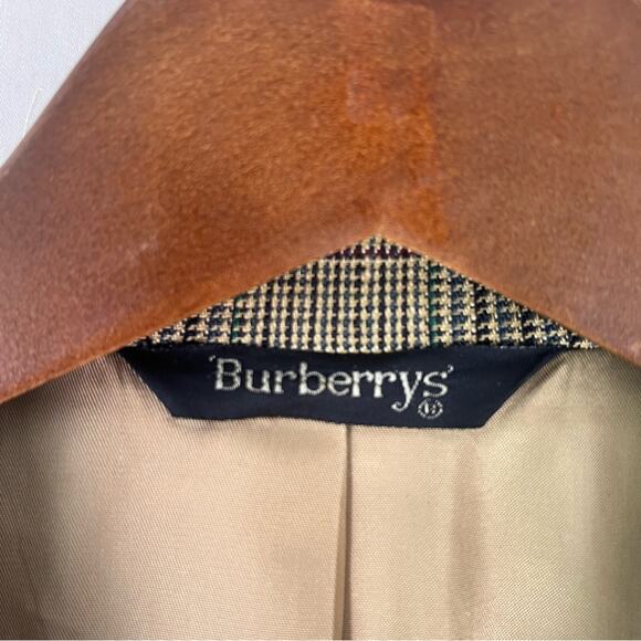Vintage Burberry Silk Blazer Sport Coat Mens 44 Houndstooth Windowpane Tan - Picture 6 of 13